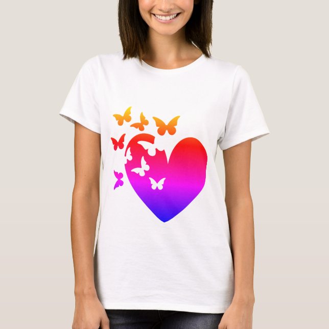 Camiseta Corações E Borboletas T=Camisa (Frente)