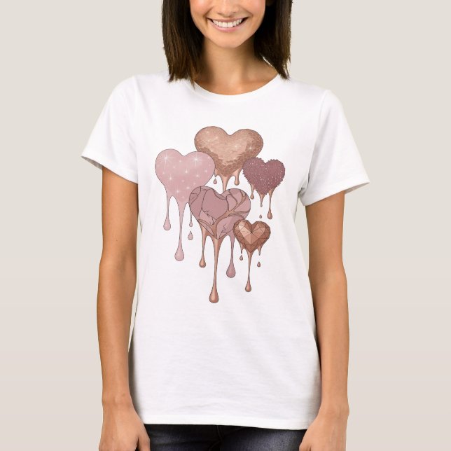 Camiseta Corações e Estrelas de Prata Vibrantes Design (Frente)