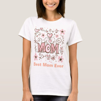 Camiseta Corações e Flores Cor-de-Rosa "MÃE" - Doce Floral