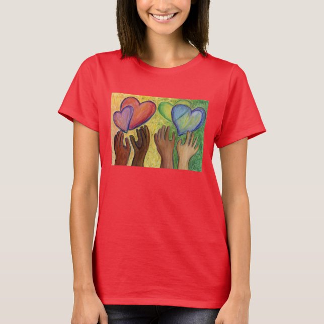 Camiseta Corações e Mãos Adoram Diversidade Artística Perso (Frente)