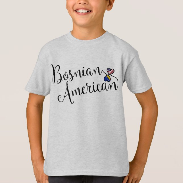 Camiseta Corações Entwinados Bósnios Americanos (Frente)