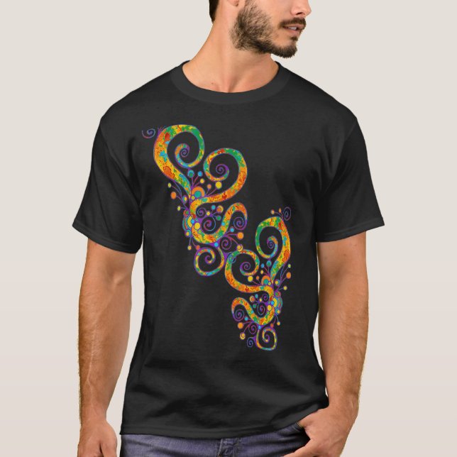Camiseta Corações Espirais, Mão Pintada 2 Ventiladores Dive (Frente)