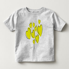 Camiseta Corações Fofos Desenhados à Mão Amarelo Ousado Doo