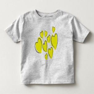 Camiseta Corações Fofos Desenhados à Mão Amarelo Ousado Doo
