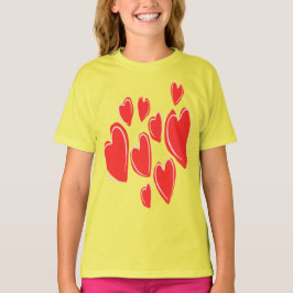 Camiseta Corações Fofos Desenhados à Mão Vermelho-escuro Do