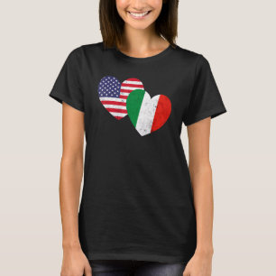 Camiseta Corações Gêmeos Itália EUA Bandeiras Distressed pa