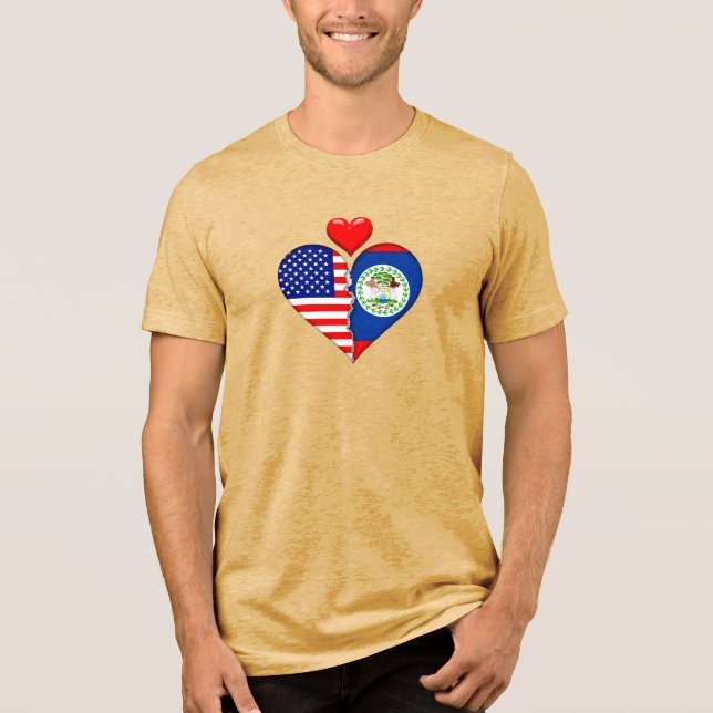 Camiseta Corações Hispânicos de Belize Bandeiras EUA (Frente)