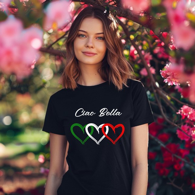Camiseta Corações Italianos | Ciao Bella | Seu texto (Criador carregado)