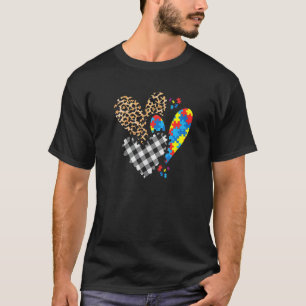 Camiseta Corações Leopardo Xadrez Búfalo Coração Peça de Pu