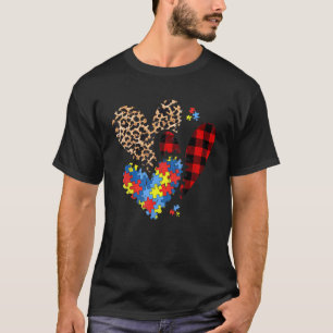 Camiseta Corações Leopardo Xadrez de Búfalo Conscientização