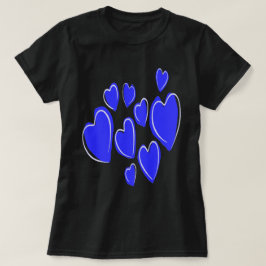Camiseta Corações Lindos Desenhados à Mão Azul Doodle Român
