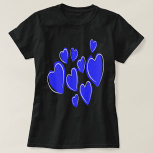 Camiseta Corações Lindos Desenhados à Mão Azul Doodle Român
