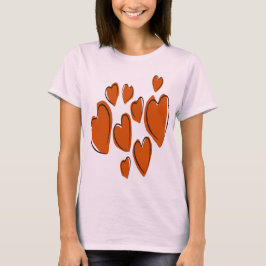 Camiseta Corações Lindos Desenhados à Mão Laranja Doodle Ro