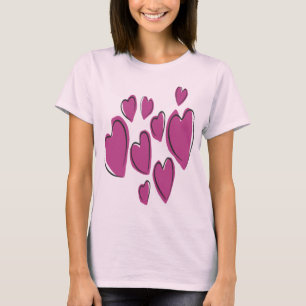 Camiseta Corações Lindos Desenhados à Mão Rosa Doodle Român