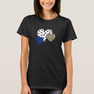 Camiseta Corações Meninas Leopardo Imprimir Xadrez Azul Pat