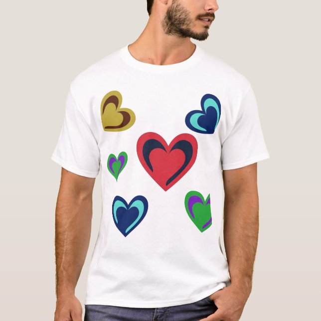 Camiseta Corações Minimalistas Variados (Frente)