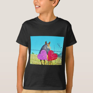 Camiseta Corações Namorados de cavalo branco e castanho