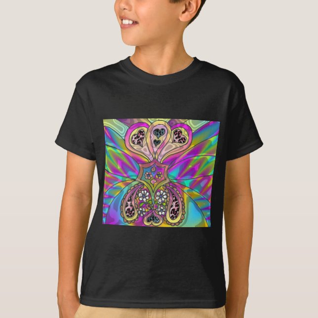 Camiseta Corações Psicodélicos da década de 60 Flores Prese (Frente)