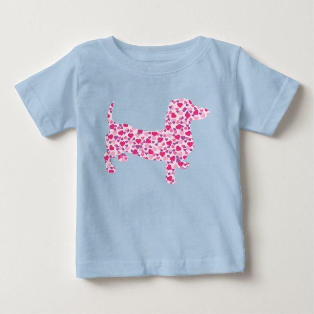 Camiseta Corações Rosa Dachshund (Frente)