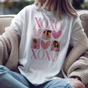 Camiseta Corações Rosa XOXO Modernos e Colagem de Fotos