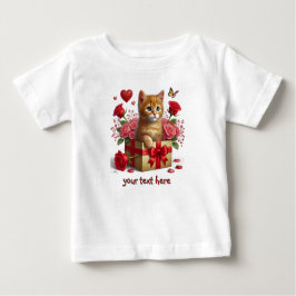 Camiseta Corações Vermelhos e Rosas Gatinho Ruivo Dia dos N