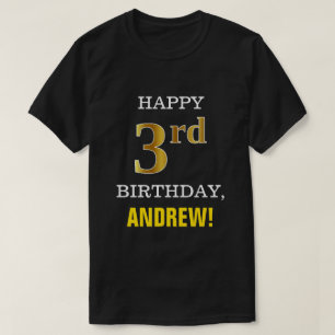 Camiseta Corajoso, preto, aniversário de 3 anos Dourado do