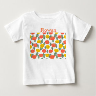 Camiseta Coral e Flores Douradas