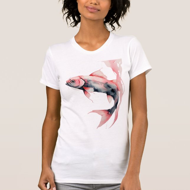Camiseta Coral Glow Fish – Watercolor Elegance (Frente)