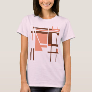 Camiseta Coral Laranja Castanho Abstrato Geométrico