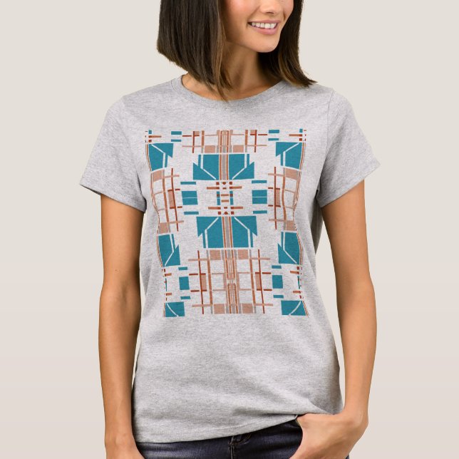 Camiseta Coral Rust Turquoise sudoeste Art Abstrato (Frente)