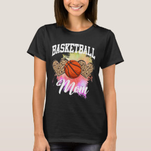 Camiseta Corante de Coração Leopardo de Basquete Mães de mã