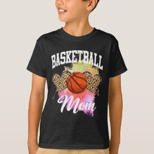 Camiseta Corante de Coração Leopardo de Basquete Mães de mã
