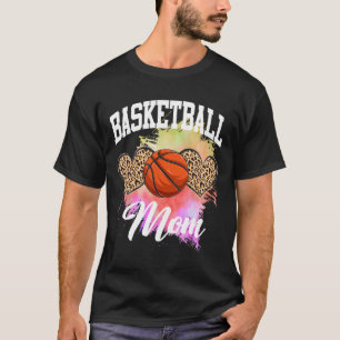 Camiseta Corante de Coração Leopardo de Basquete Mães de mã