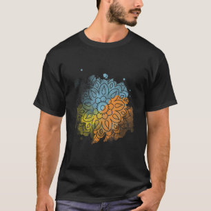Camiseta Corante de Flor da Paz Mandala Padrão Floral Branc