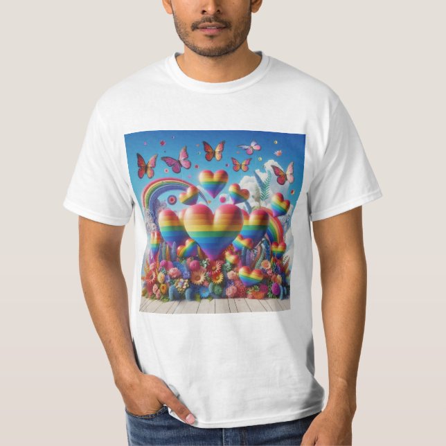 Camiseta Corazones de Arcoíris: Celebrando el Orgullo LGBTQ (Frente)