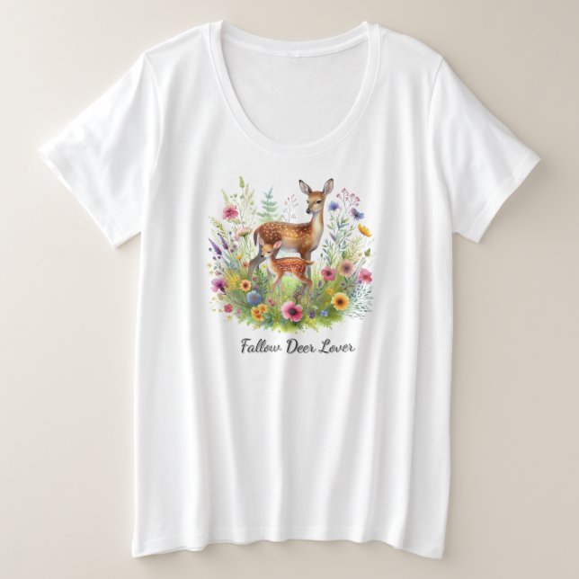 Camiseta Corça e cervo com flores (Frente do Design)