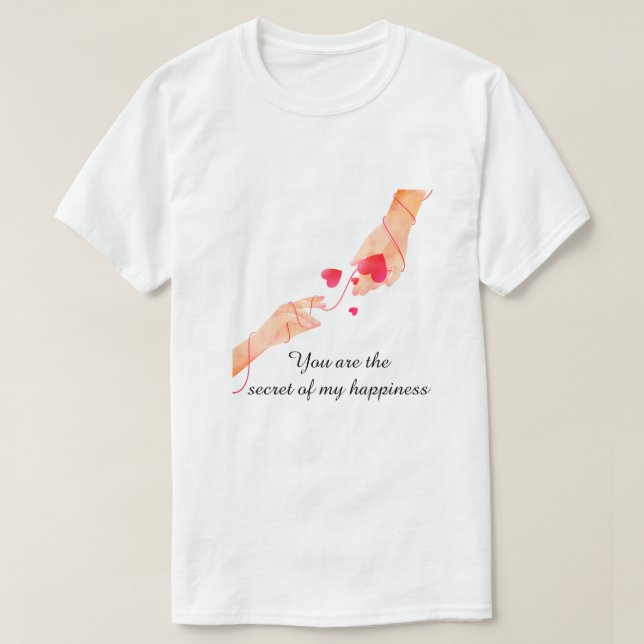 Camiseta "Corda Vermelha Romântica de Mãos e Corações do De (Frente do Design)