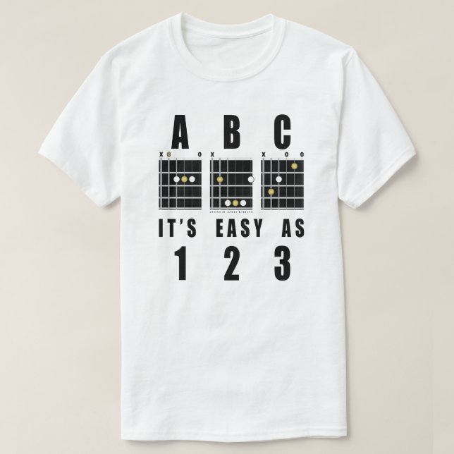 Camiseta Cordas de Violão ABC É fácil como 123 (Frente do Design)