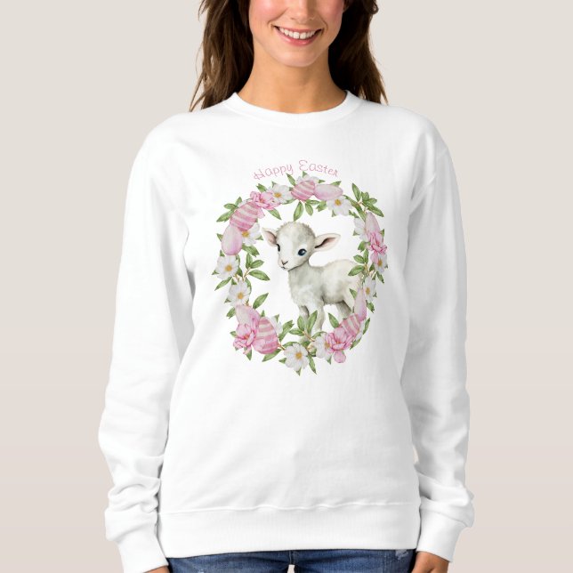 Camiseta Cordero de Páscoa em Aquarela Personalizado (Frente)