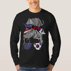 Camiseta Coreana Americana Bandeira Mulheres Coreanas Cresc