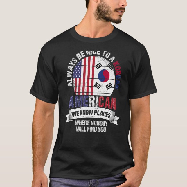 Camiseta Coreano Americano Conhecemos Lugares onde Coreia d (Frente)