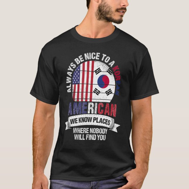 Camiseta Coreano Americano Conhecemos Lugares onde Coreia d (Frente)