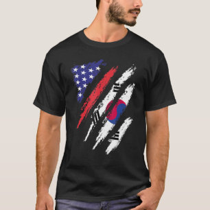 Camiseta Coreia do Sul Bandeira Americana Cultivada EUA Pat