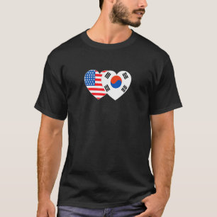 Camiseta Coreia e EUA Flag Twin Heart para coreanos america