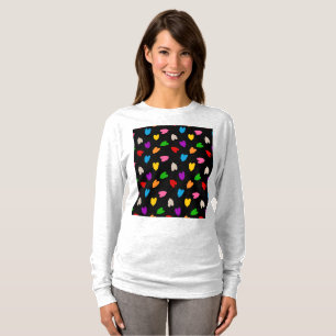 Camiseta Cores Amor Corações Padrão Design Preto