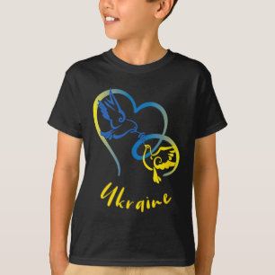 Camiseta Cores da Bandeira da Ucrânia Pombas e Corações da