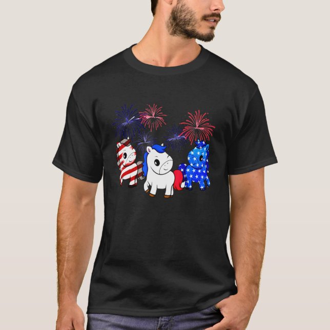Camiseta Cores da Bandeira do Cavalo Cavalo  Bandeira Ameri (Frente)