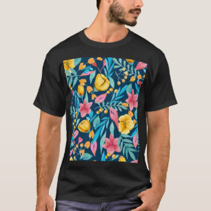 Camiseta Cores de água botânica: flores, folhas, ornamento.