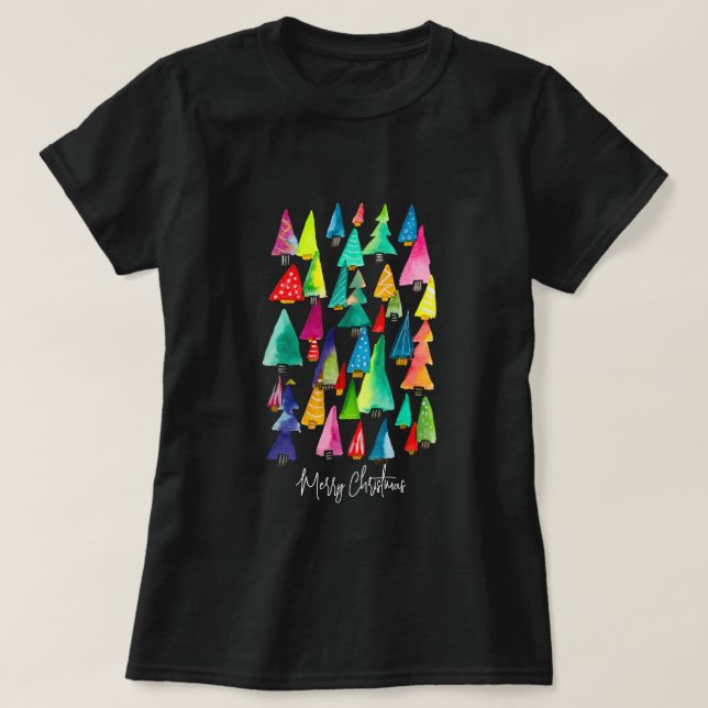 Camiseta Cores de água cegas Árvores de Natal (Frente do Design)