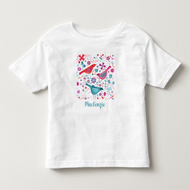 Camiseta Cores de água de aves e flores personalizadas (Frente)